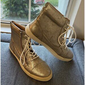 Faryl Robin Gold Metallic Distressed High Top Sneakers Women’s 11 Free People